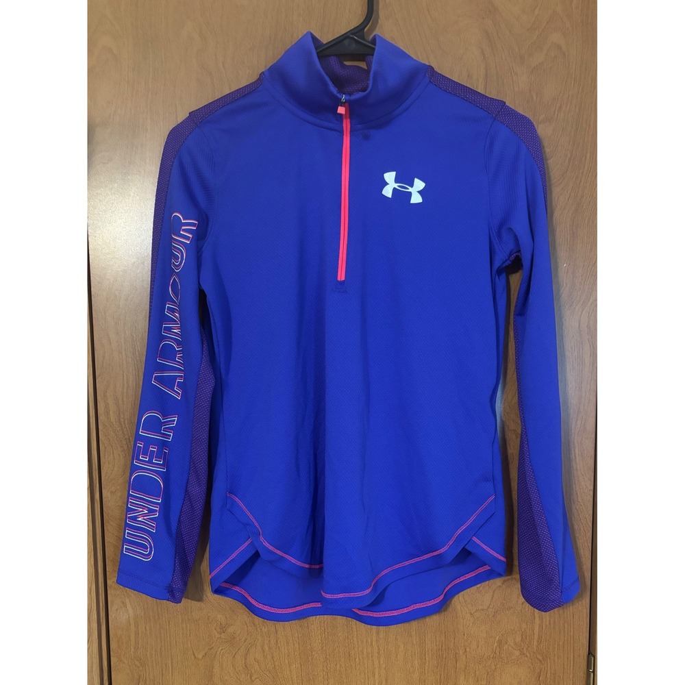 Under Armour HeatGear Womens YXL Blue Purple 1/4 Zip Long Sleeve Active Top